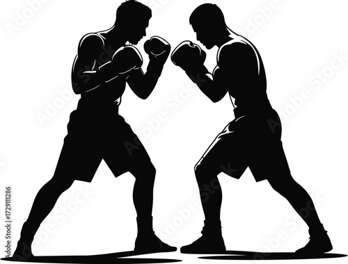 Boxing silhouettes facing off fighters combat