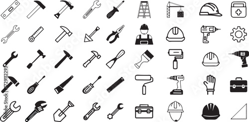Simple Set of Construction Related Vector Line Icons