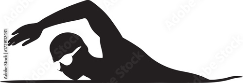 Silhouette of a male swimmer performing the front crawl stroke in a pool