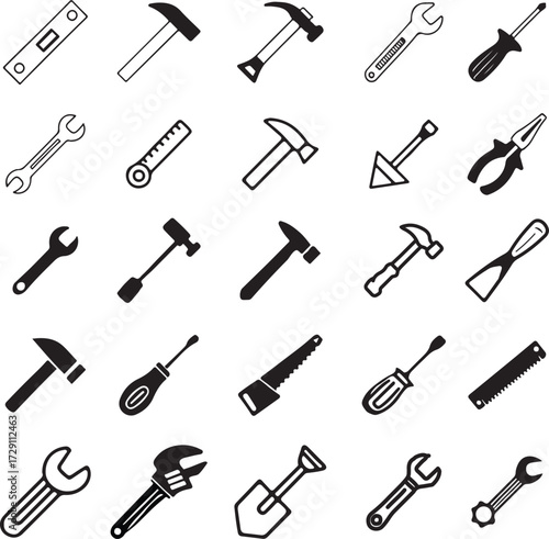 Simple Set of Construction Related Vector Line Icons