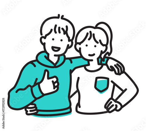 Joyful man and woman hugging each other