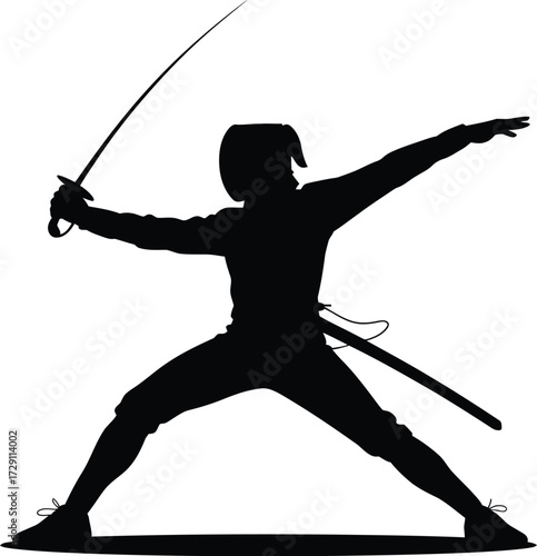 Fencer poised with sword fencing saber