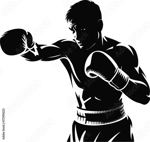 Boxer punching with gloves boxing fighter
