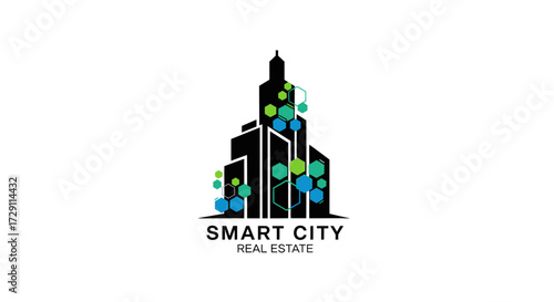 Futuristic city skyline icon showcasing advanced technology and real estate innovation