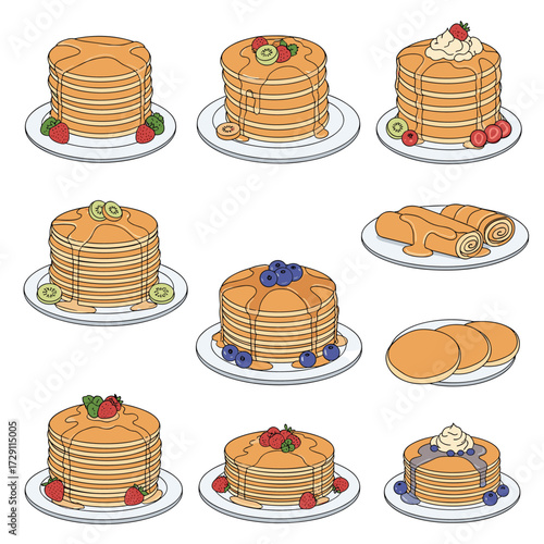 Delicious fluffy pancakes topped with fresh berries and cream for a delightful breakfast treat.