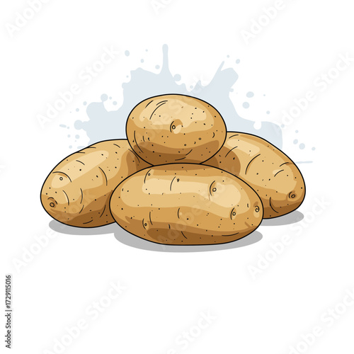 A pile of fresh potatoes illustrated on a white background.