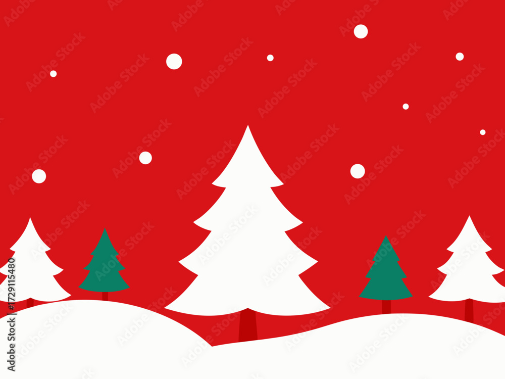 Obraz premium Vector art of christmas background with snow and trees