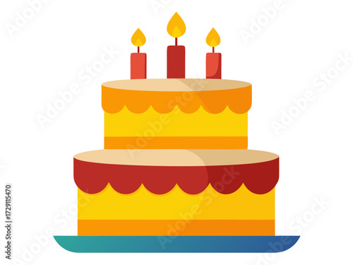 Vector art of twotiered birthday cake with candles