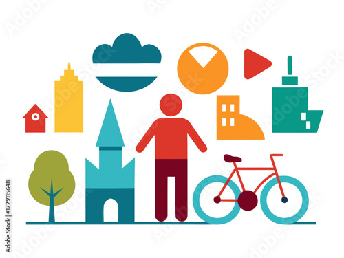Vector art of colorful city life vector illustration, design