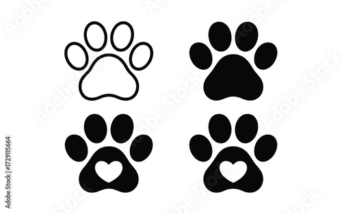 Stylized paw prints vector illustration set scalable eps icon for animal love and pets silhouette vector illustration white background