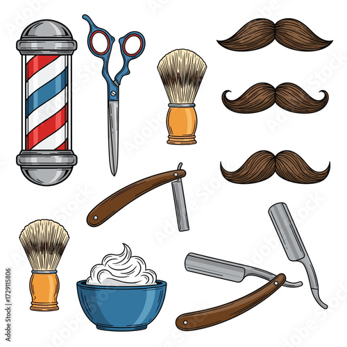 Vintage barber shop tools and accessories for grooming.