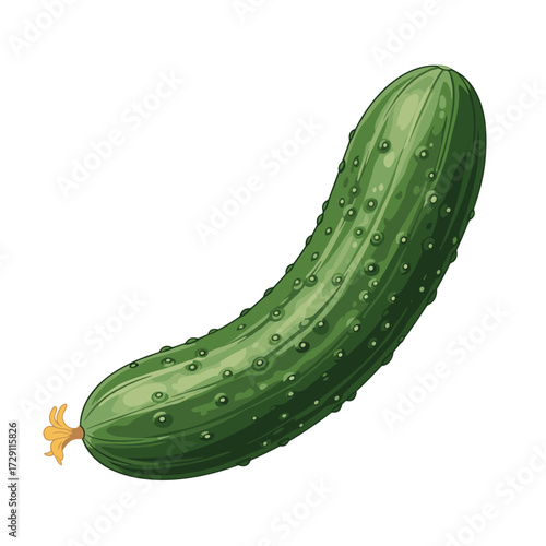 Fresh green cucumber with a bumpy skin texture and a yellow blossom end.