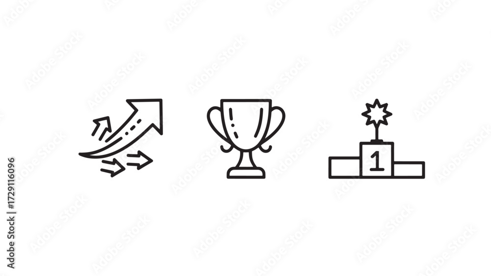 Naklejka premium Set of achievement icons vector line design elements for business success isolated on white background