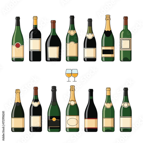 A collection of elegant wine and champagne bottles for festive celebrations.