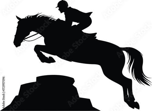 Equestrian jumping over obstacle horse rider