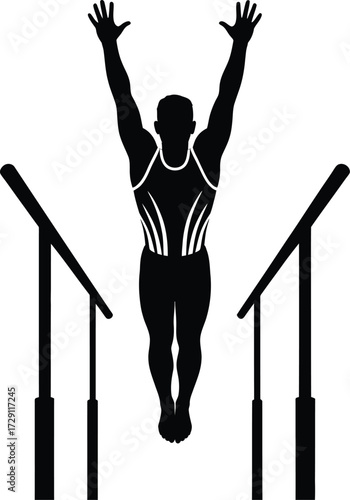 Gymnast performing on parallel bars gymnastics sport