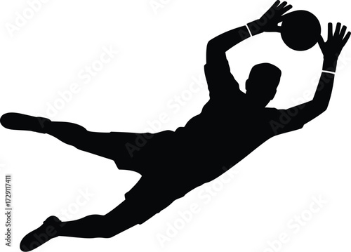 Goalkeeper catching ball diving silhouette soccer football