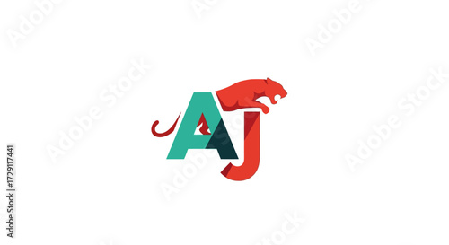 Creative company logo design featuring a vibrant leaping wildcat perched atop letter initials