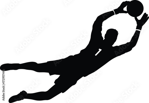 Goalkeeper diving catching ball soccer football