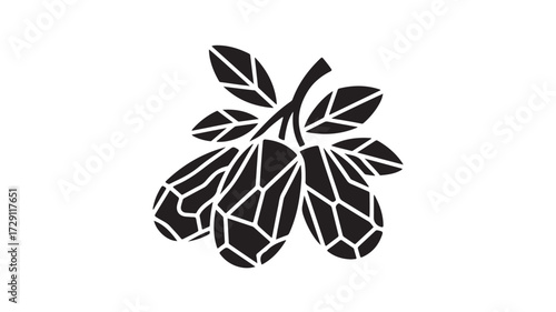 Elegant stylized black and white hops branch with textured leaves and mature cones, perfect for brewing, craft, or natural design projects seeking organic charm and artisanal appeal