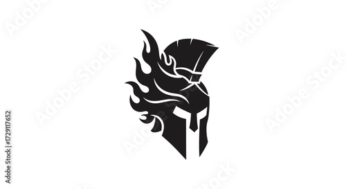 Spartan warrior helmet icon emblem, silhouette of ancient battle protection equipment shield, with