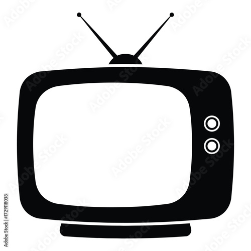Retro television silhouette icon with antenna vintage broadcast technology symbol silhouette