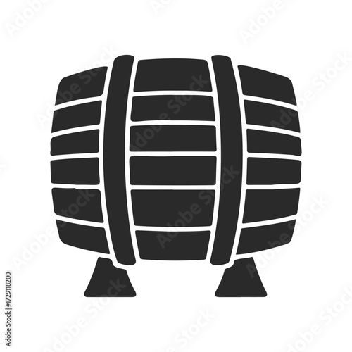 Wooden barrel icon in black silhouette on white background