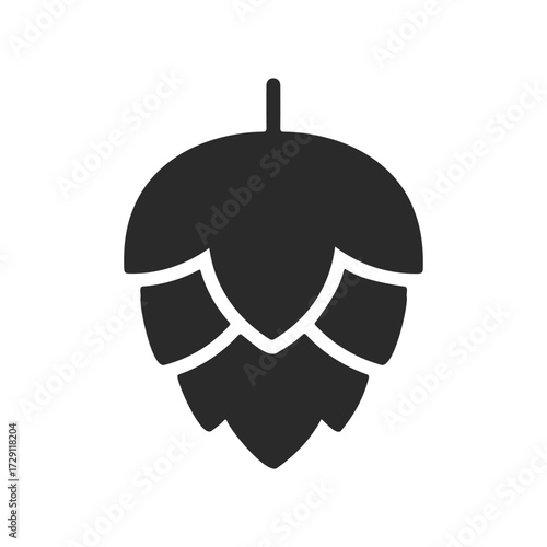 Black silhouette of a hop cone on white background