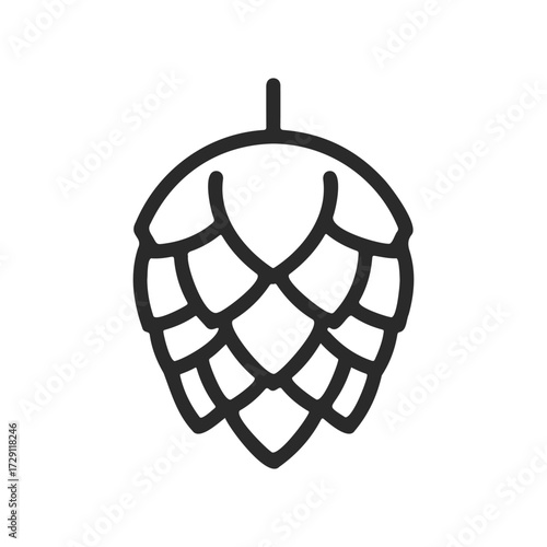 Minimalist black and white hop cone icon isolated on white background