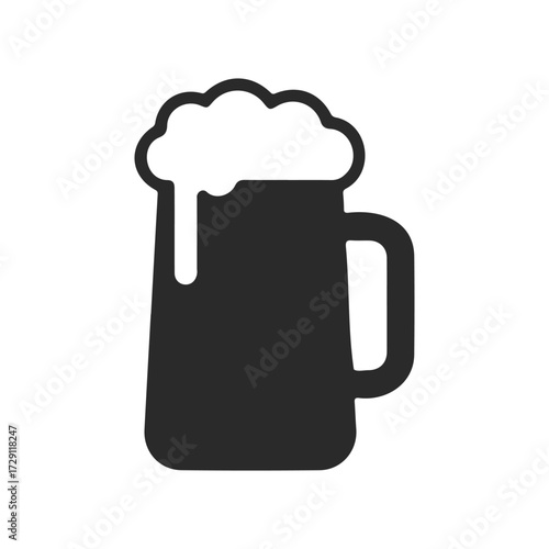 Beer mug icon with foam on white background
