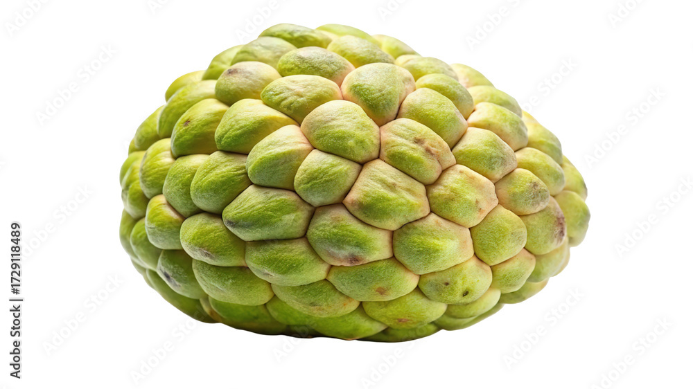 Fototapeta premium A ripe custard apple fruit with green scaly skin isolated on transparent background