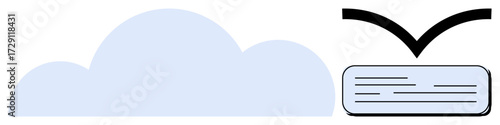 Light blue cloud with rectangle symbolizing a document, connected by an arrow. Ideal for technology, cloud computing, data storage, file sharing, digital transfer, online hosting, simple flat