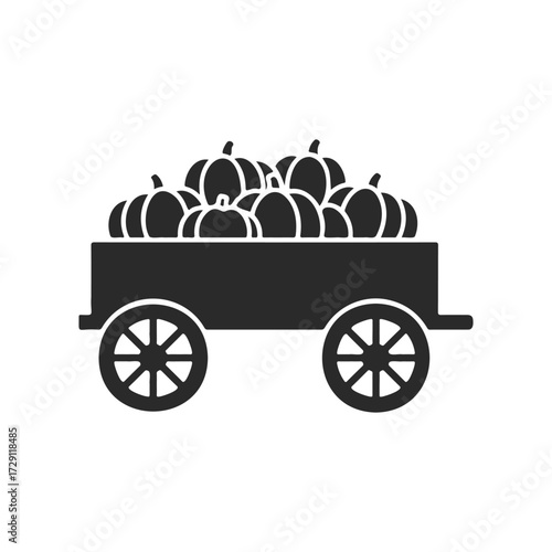 Cart filled with pumpkins vector icon on white background