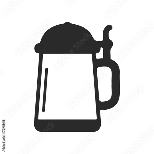 Silhouette of a beer stein with handle and lid in black on white background