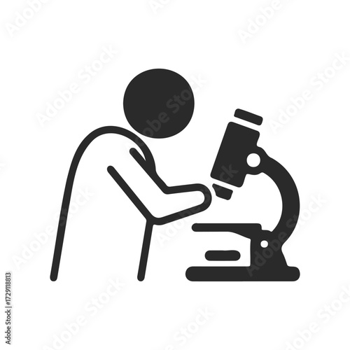 Silhouette icon of person using microscope for scientific study