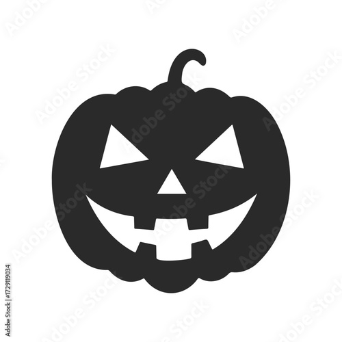 Black silhouette of smiling jack-o'-lantern pumpkin with triangle eyes