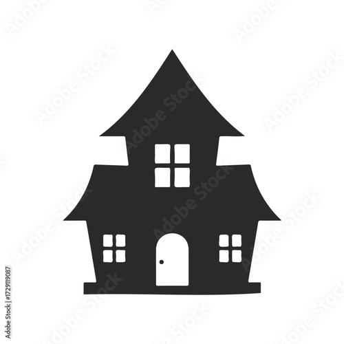 Simple haunted house silhouette on white background