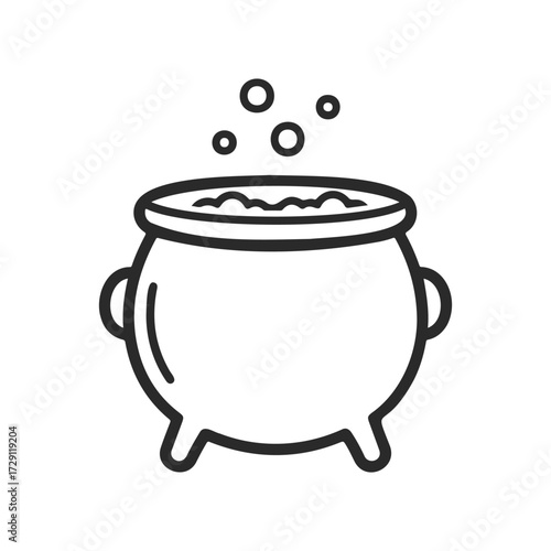 Black and white line art of a cauldron with bubbling potion
