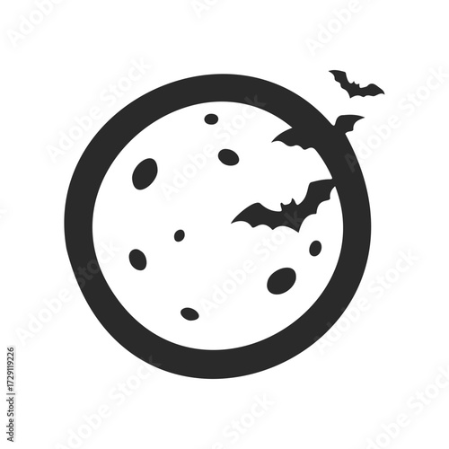 Halloween full moon with flying bats silhouette graphic