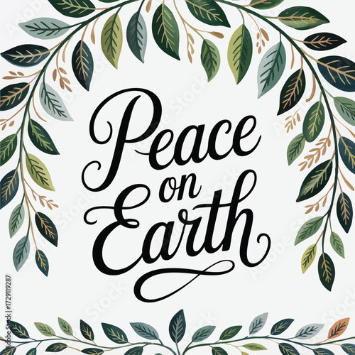 Peace on Earth Christmas Greeting with Floral Wreath Keywords: peace on earth, christmas
