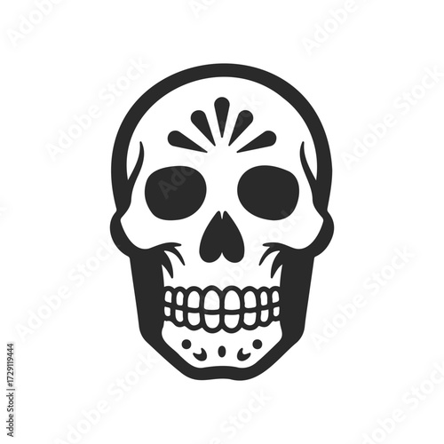 Mexican sugar skull design with floral patterns on white background