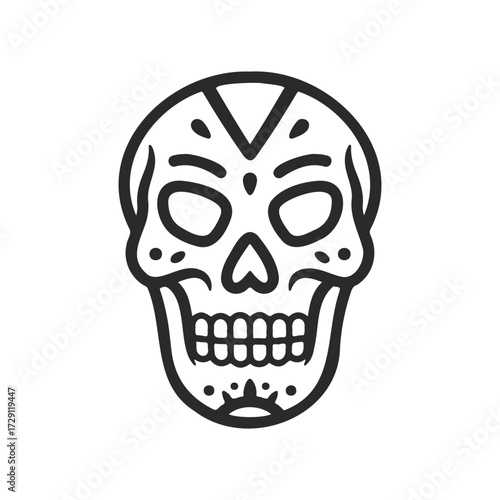 Minimalist sugar skull line art for day of the dead celebrations