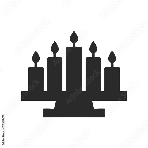 Silhouette of candelabra with six flames on white background