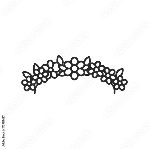 Floral tiara outline: elegant flower headband design in black and white