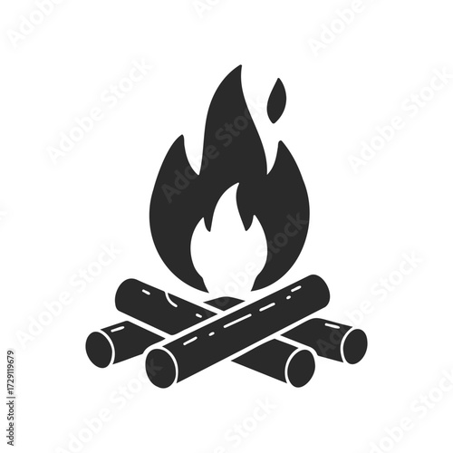 Stylized campfire icon with burning logs on white background