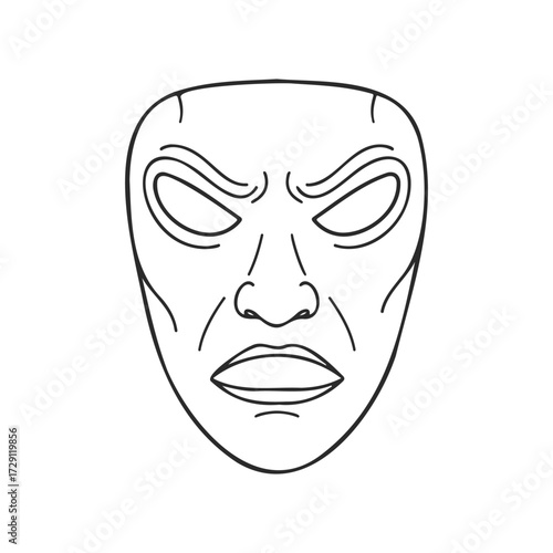 Line art of expressionless mask with angular features