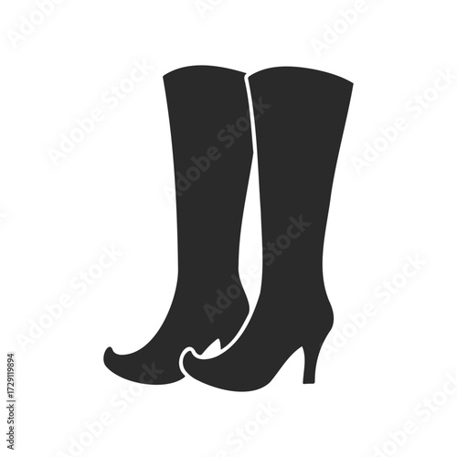 Silhouette of women's high-heeled boots on white background