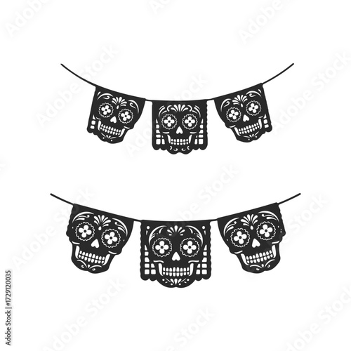 Day of the dead papel picado banner with skull design