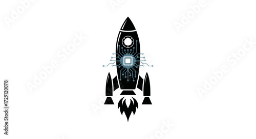 Innovative technology solution logo with rocket and microchip design concept symbol