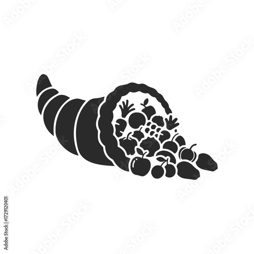 Cornucopia icon with abundance of fruits and vegetables